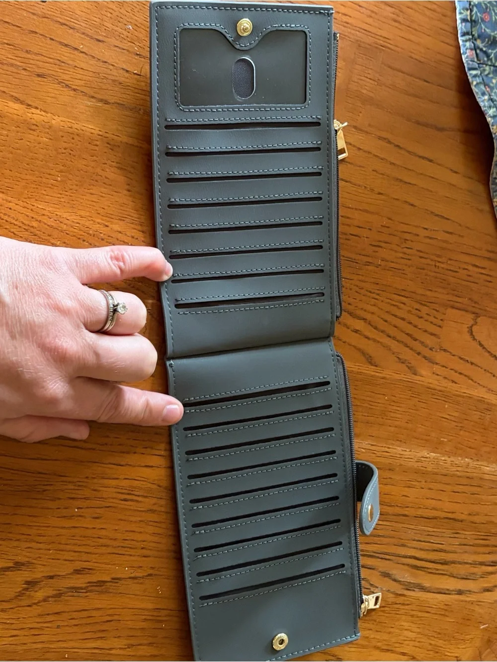 Compact Gray Wristlet Clutch with Gold Hardware